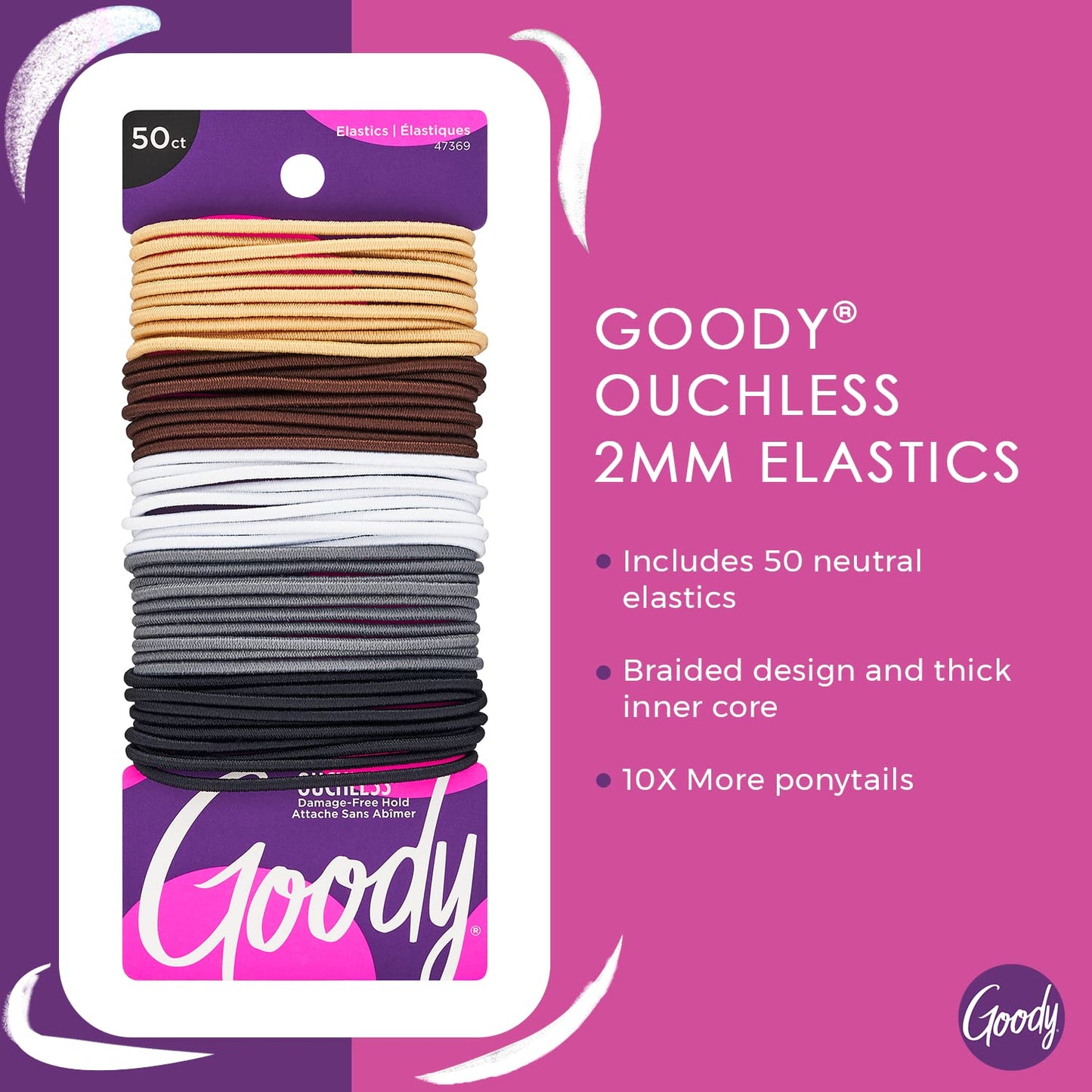 Close up view of the 2mm braided elastic texture of Goody pain free hair ties.