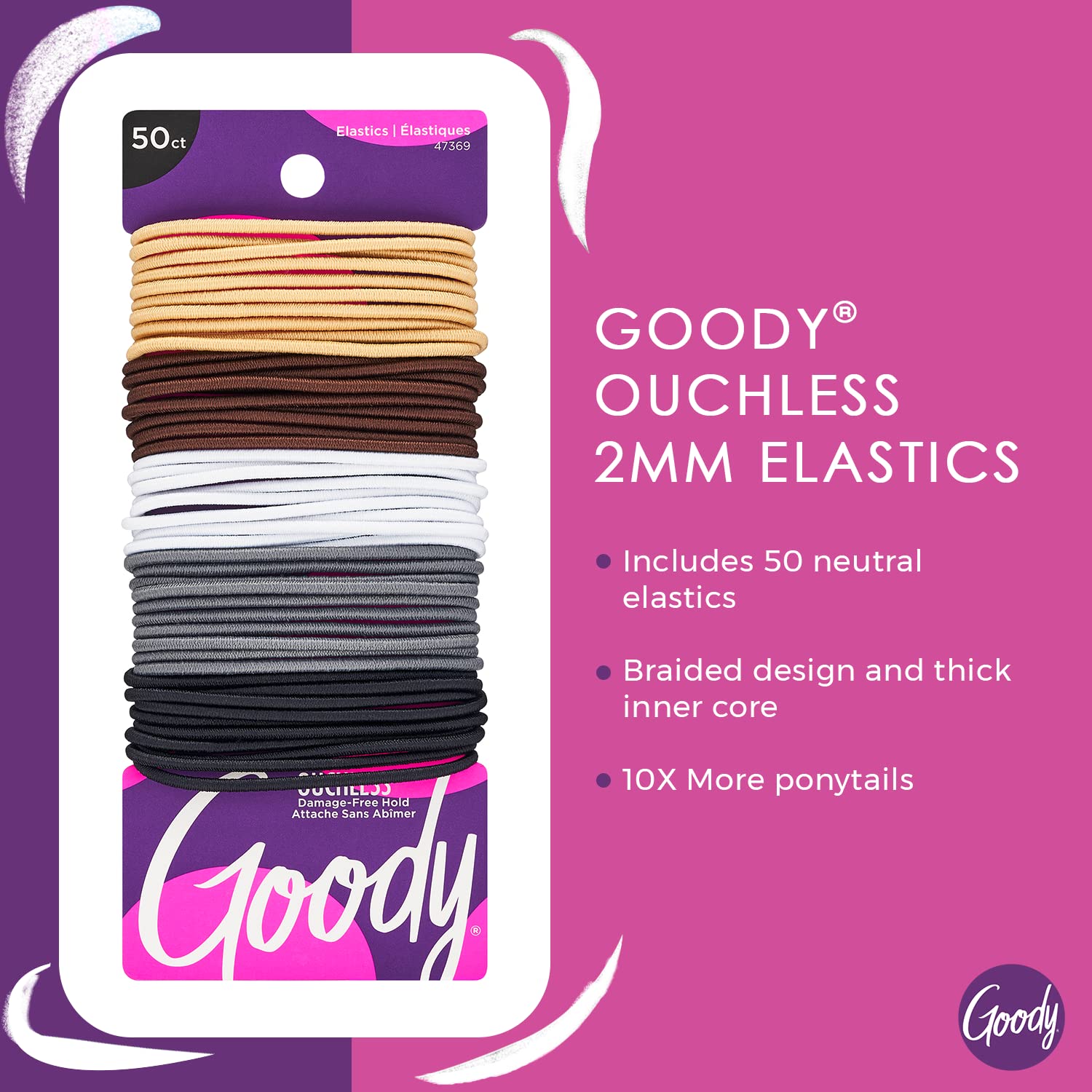 Close up view of the 2mm braided elastic texture of Goody pain free hair ties.