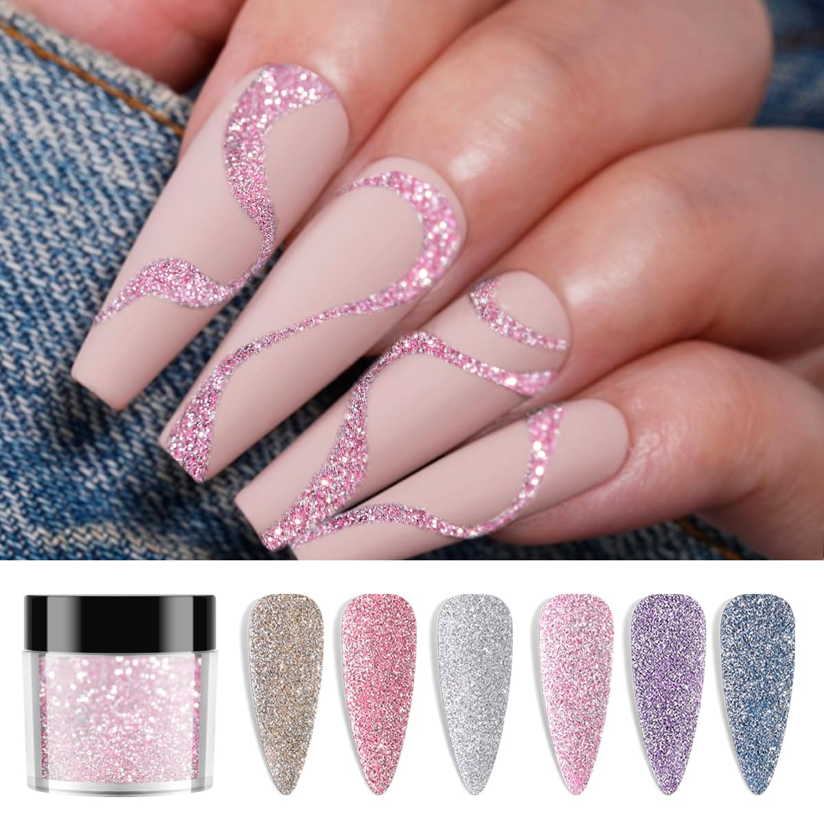 Application of Furtherpretty shimmer nail powder on manicure