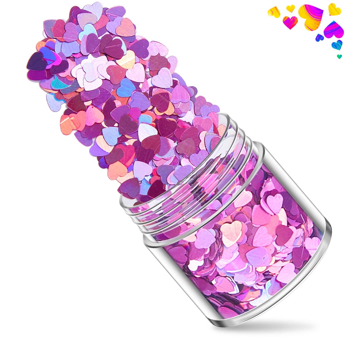 Heart glitter jars arranged for manicure DIY projects