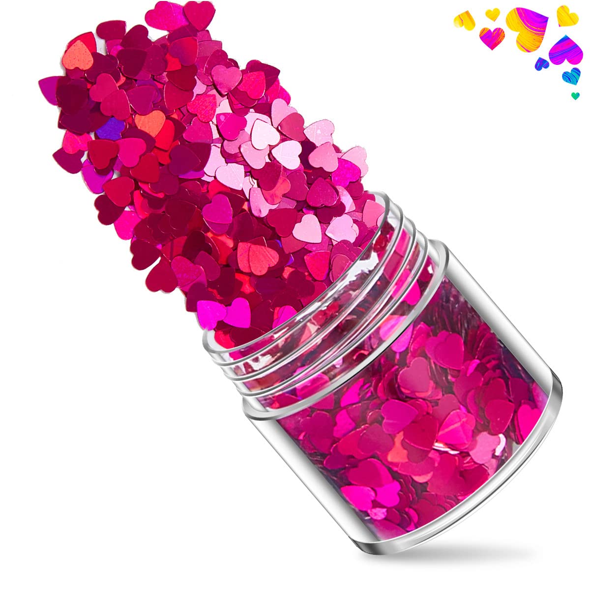 Sparkling pink and purple heart glitter for eye makeup