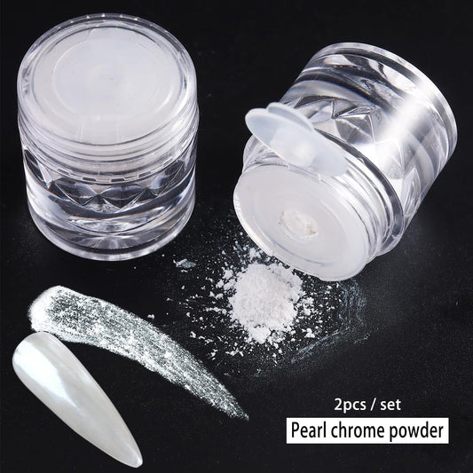 Close up of pearlescent chrome powder texture