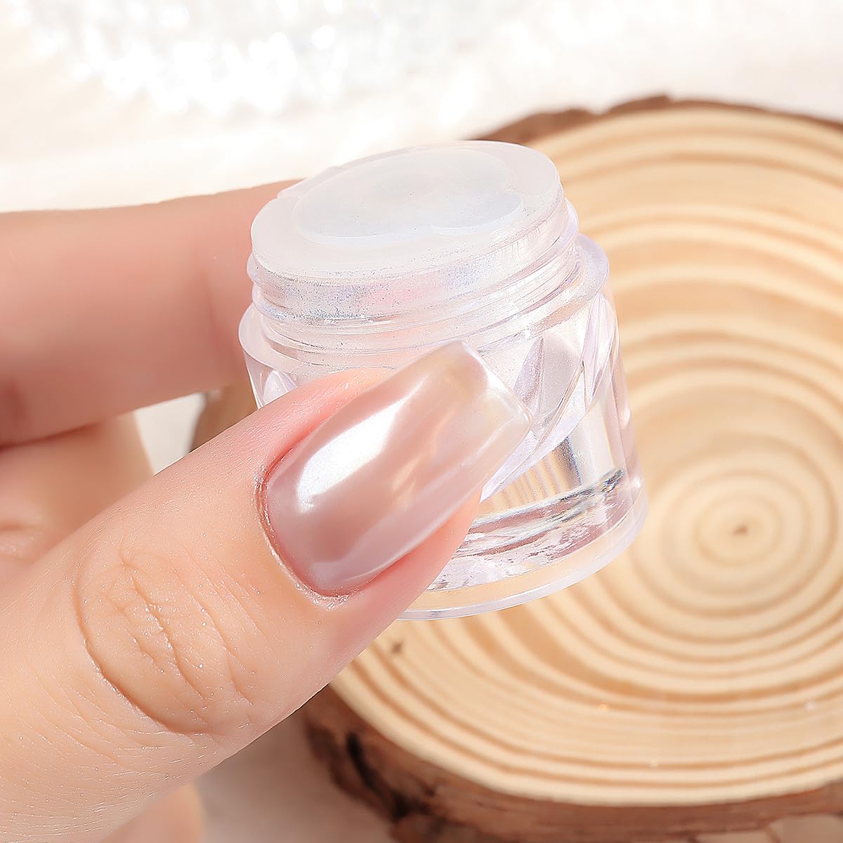 Glazed donut nail art design using Zuii white chrome powder