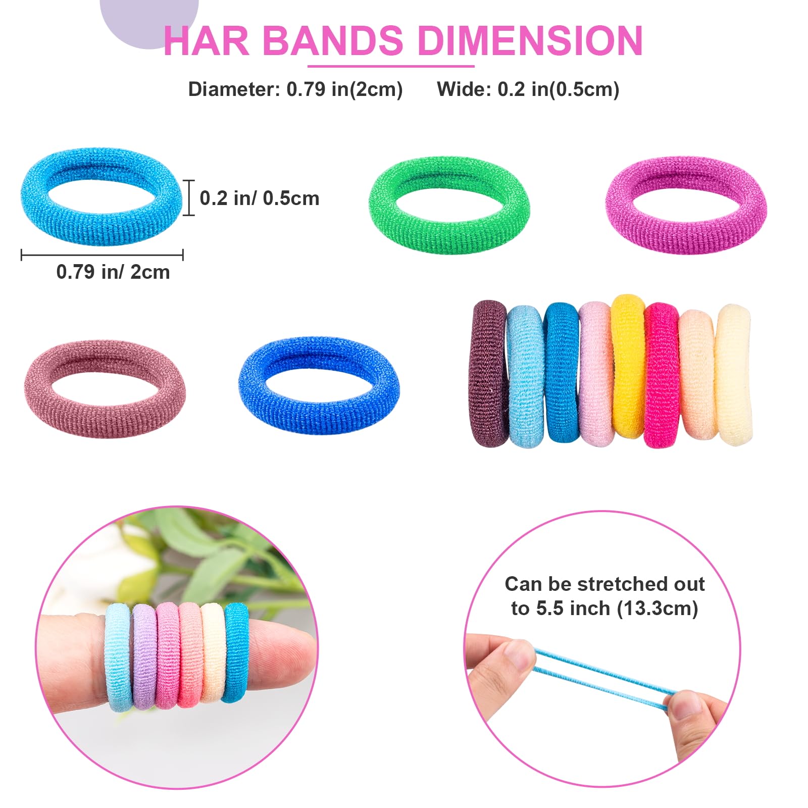 No crease finger ponytail holders in 20 assorted colors spread out