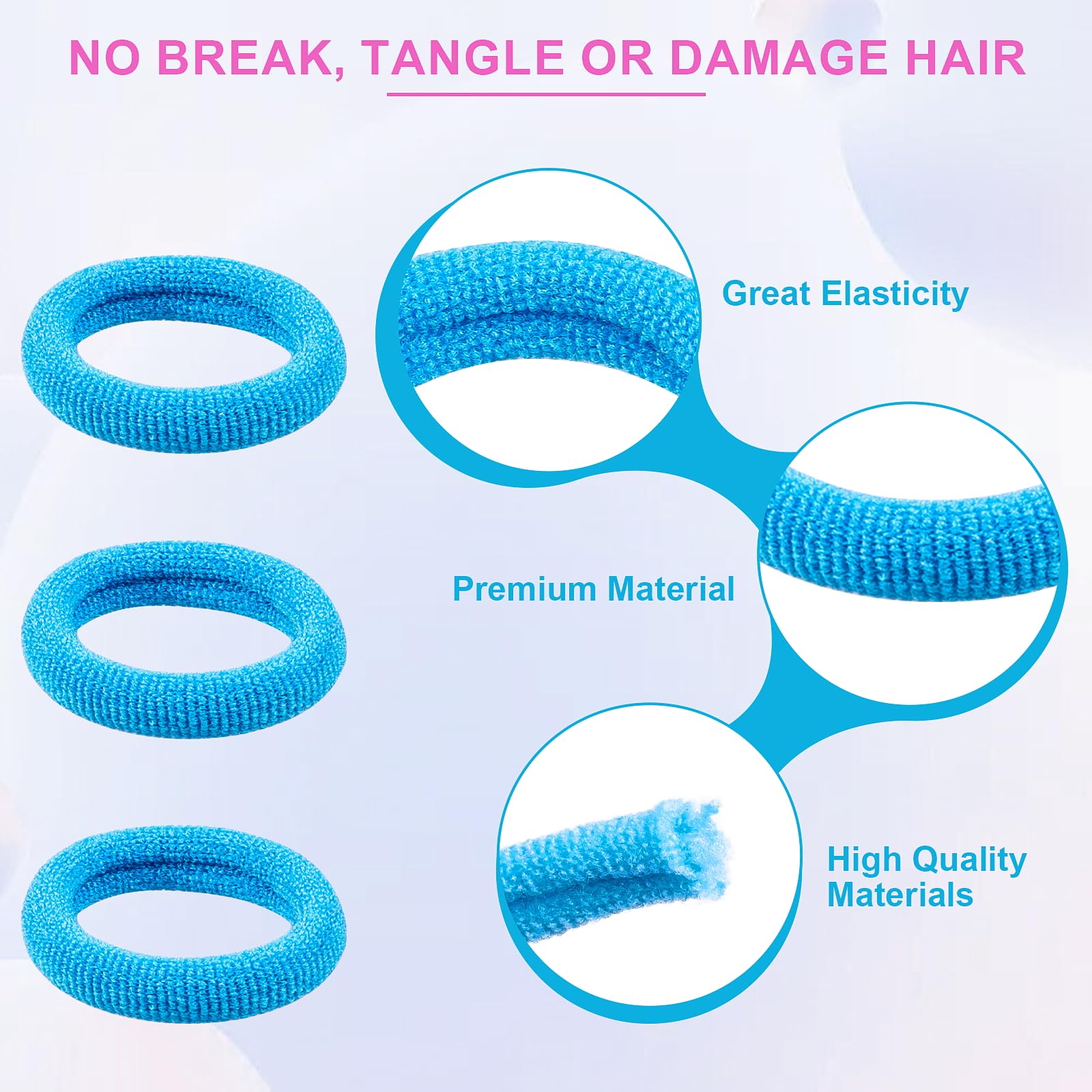 Gentle seamless kids hair ties stretch test demonstrating high elasticity