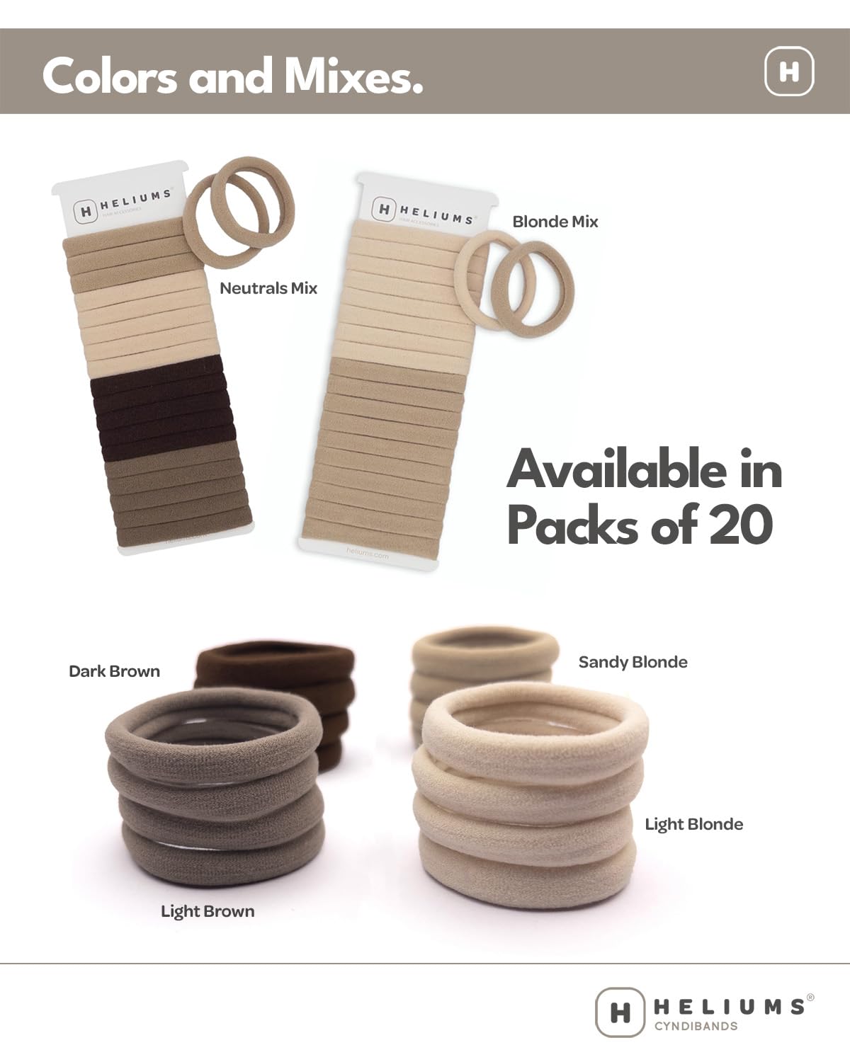 Heliums no damage fabric hair bands demonstrating flexible stretch capability for thick hair.