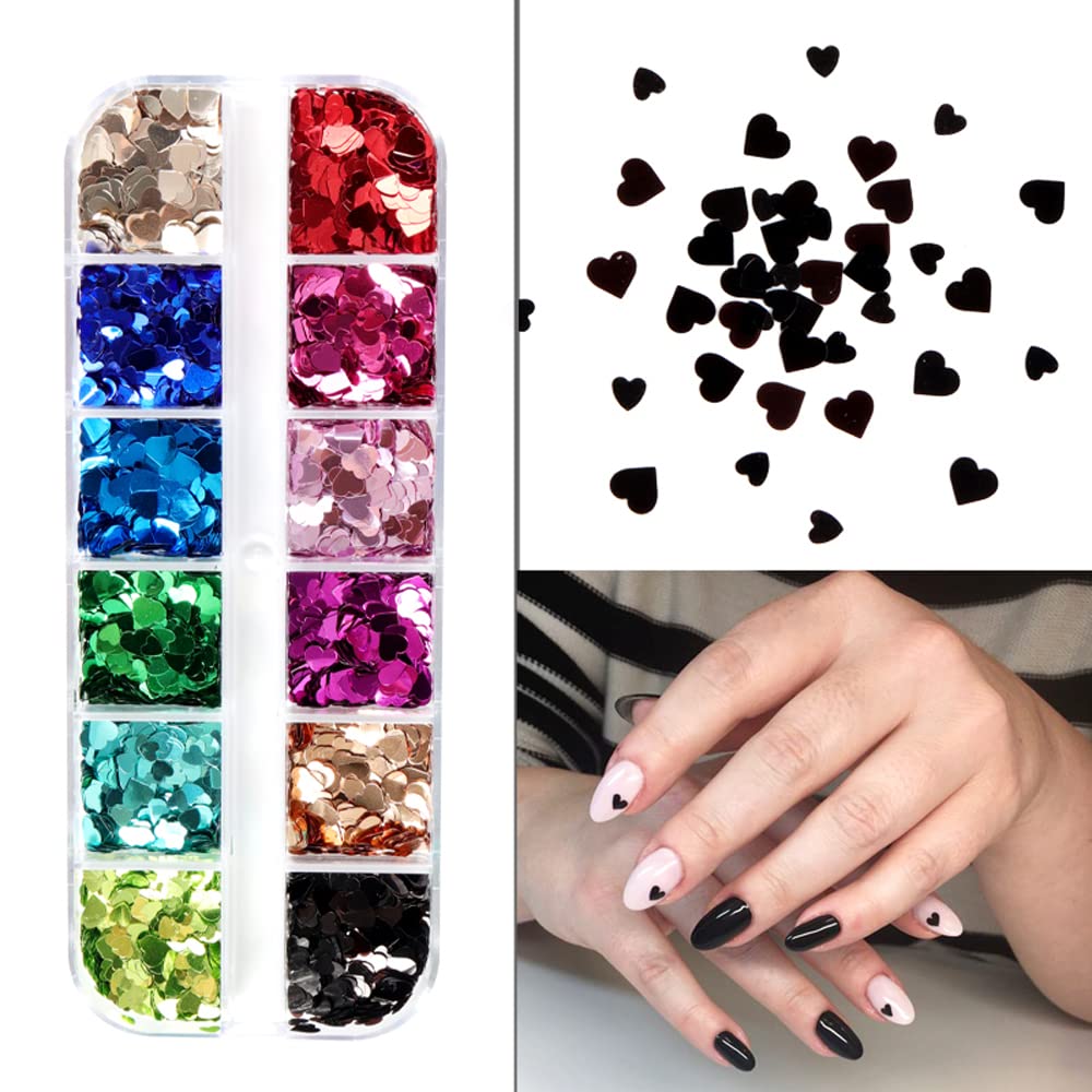 12 grid storage case containing colorful heart nail decals
