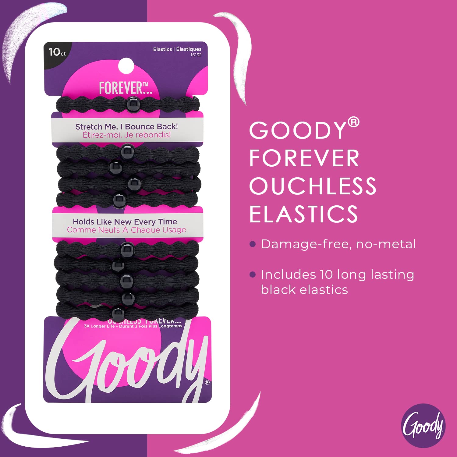 Goody black hair bands showcasing the seamless bead closure for snag free styling