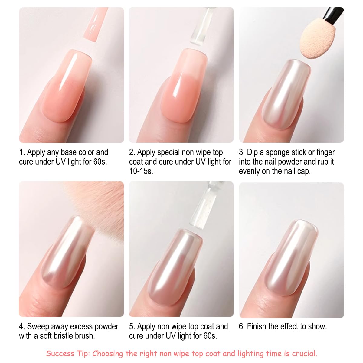 Glazed donut nail effect achieved with white chrome powder