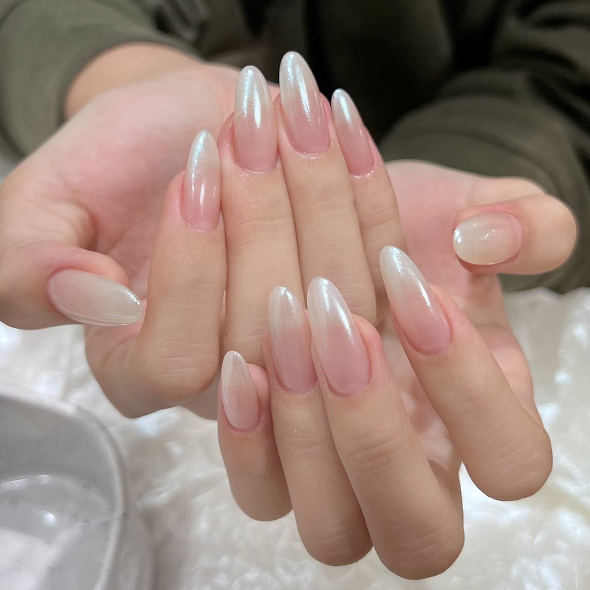 Professional manicure design using moonlight chrome powder