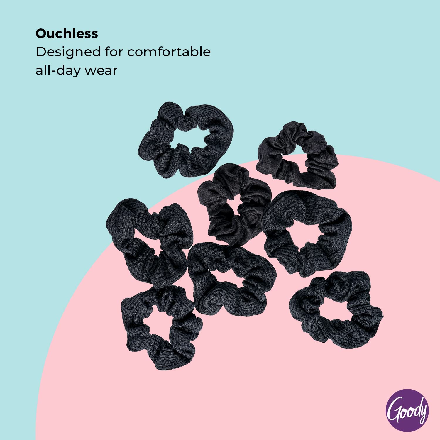 Close up of dentless and crease free black scrunchie texture