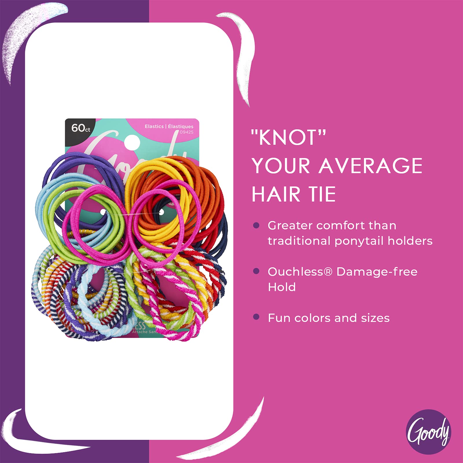 Close-up view of the multi-colored two-millimeter no-metal elastic hair ties for girls and boys.