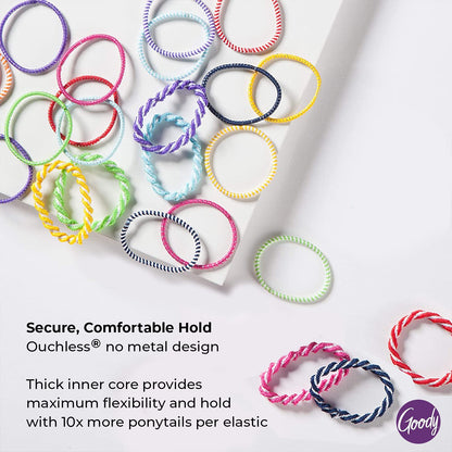 Goody Kids hair accessories display demonstrating the flexible stretch and soft braided fabric texture.