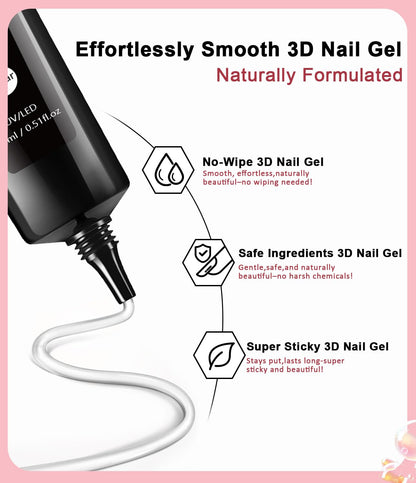 Top view of Bishengyf 3D nail gel art kit packaging