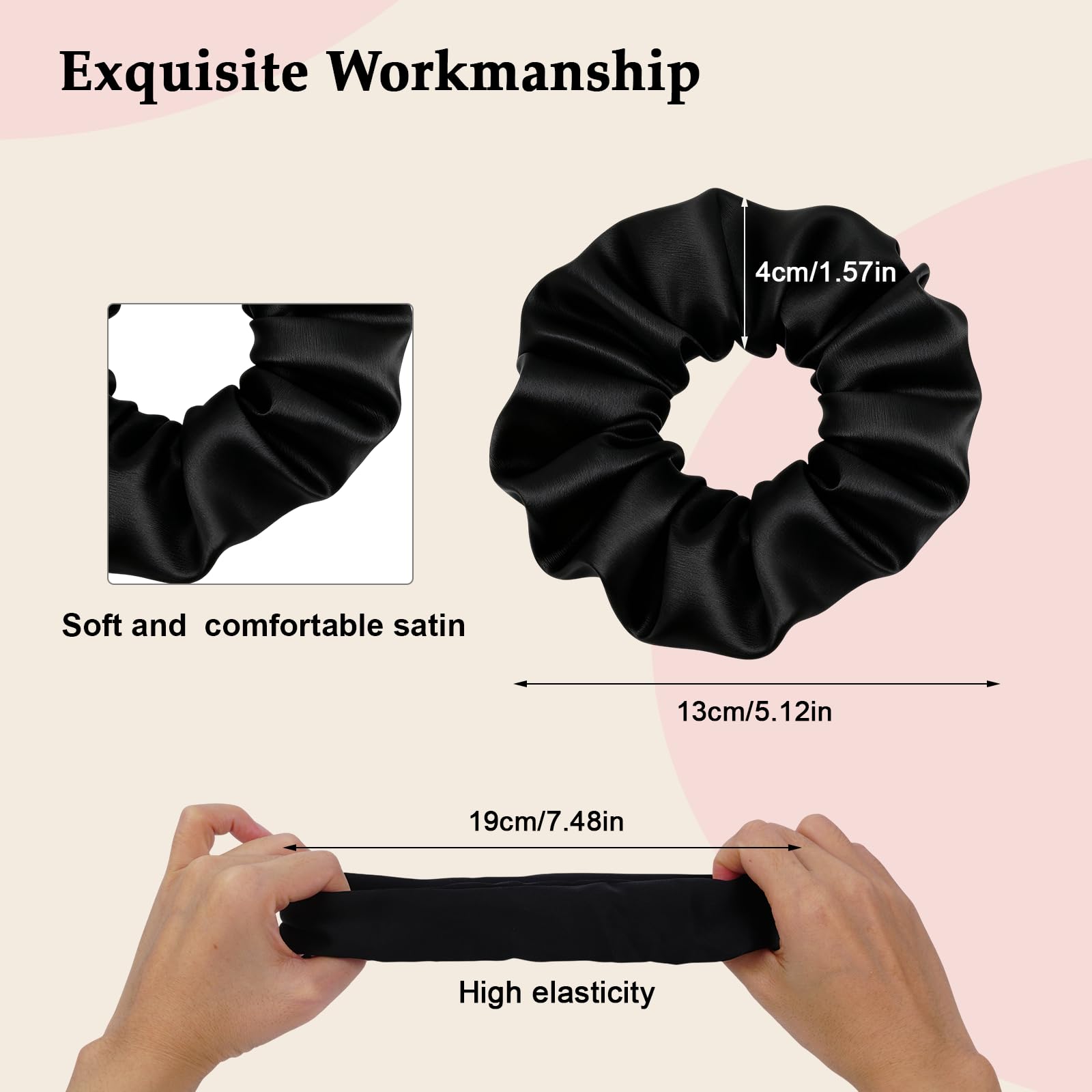 Close up view of the premium smooth fabric texture on the black no crease hair bands.