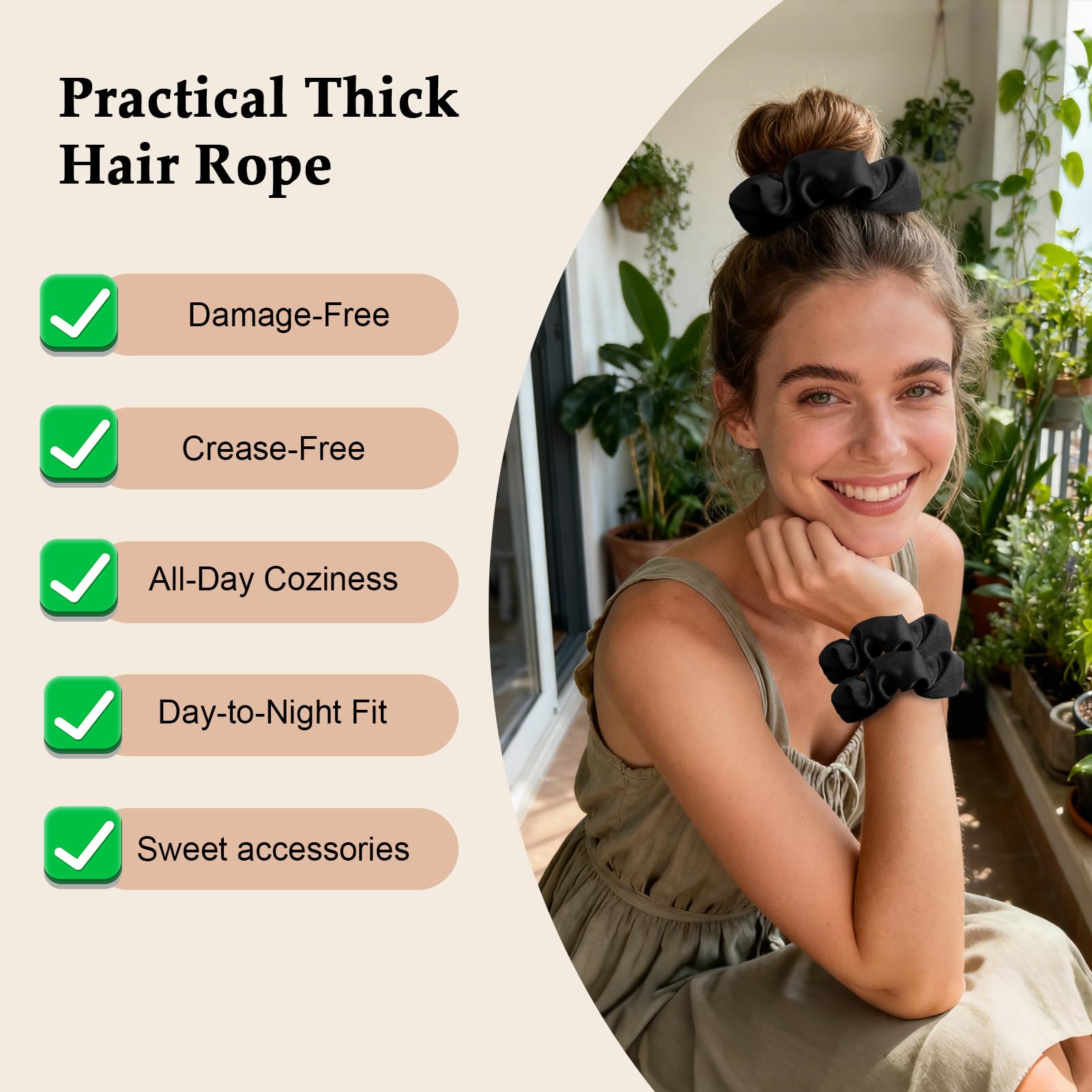 Demonstration of the high stretch durable elastic core inside the frizz free hair ties.