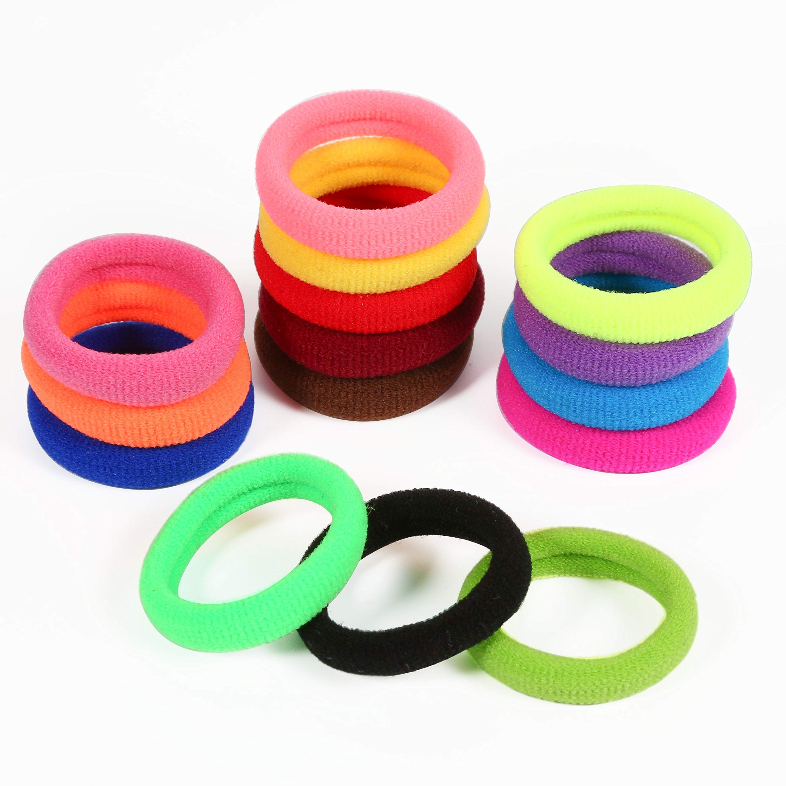 Close up of small elastic ponytail holders showing soft thick cotton texture