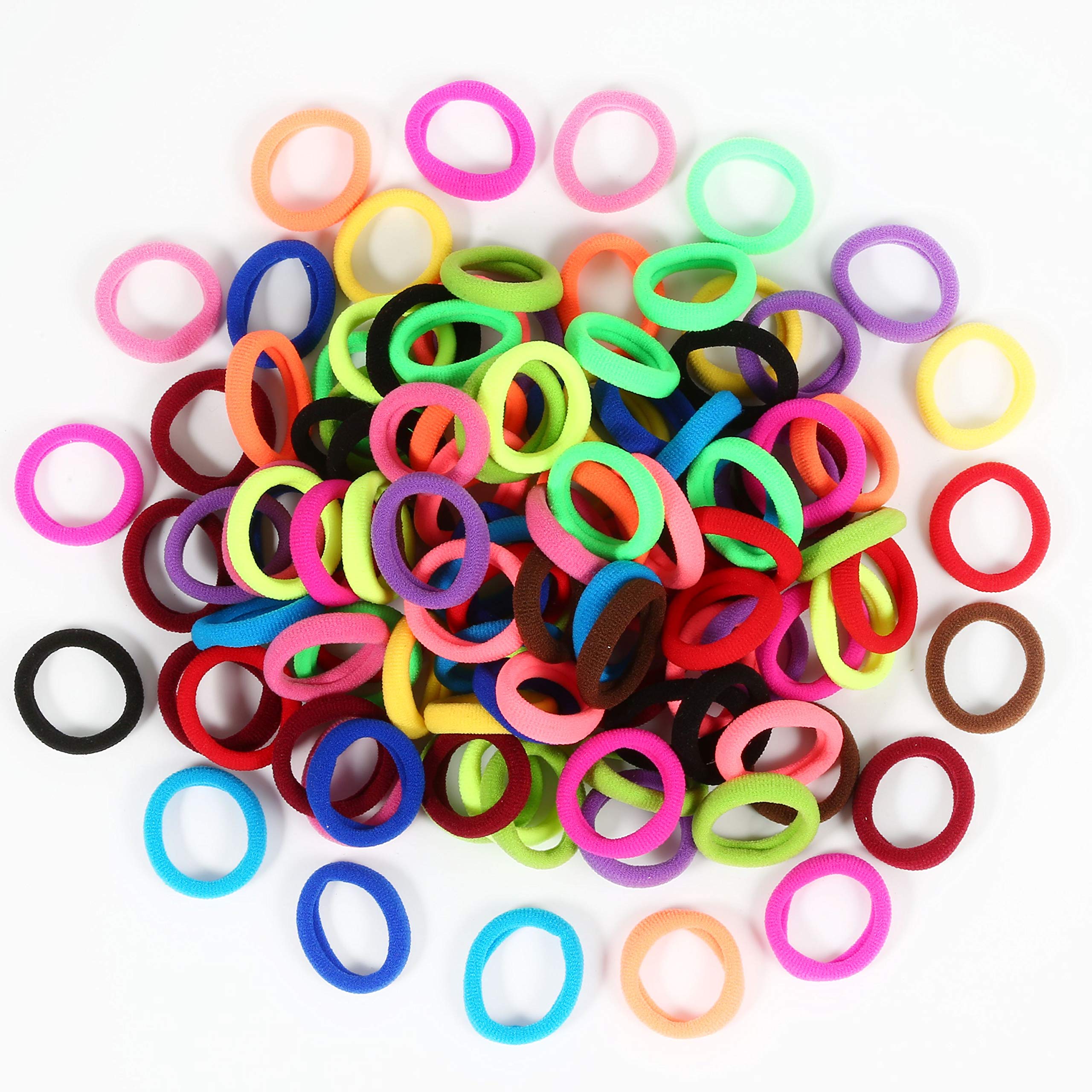 QRTVI mini hair bands for kids displayed in neat color rows