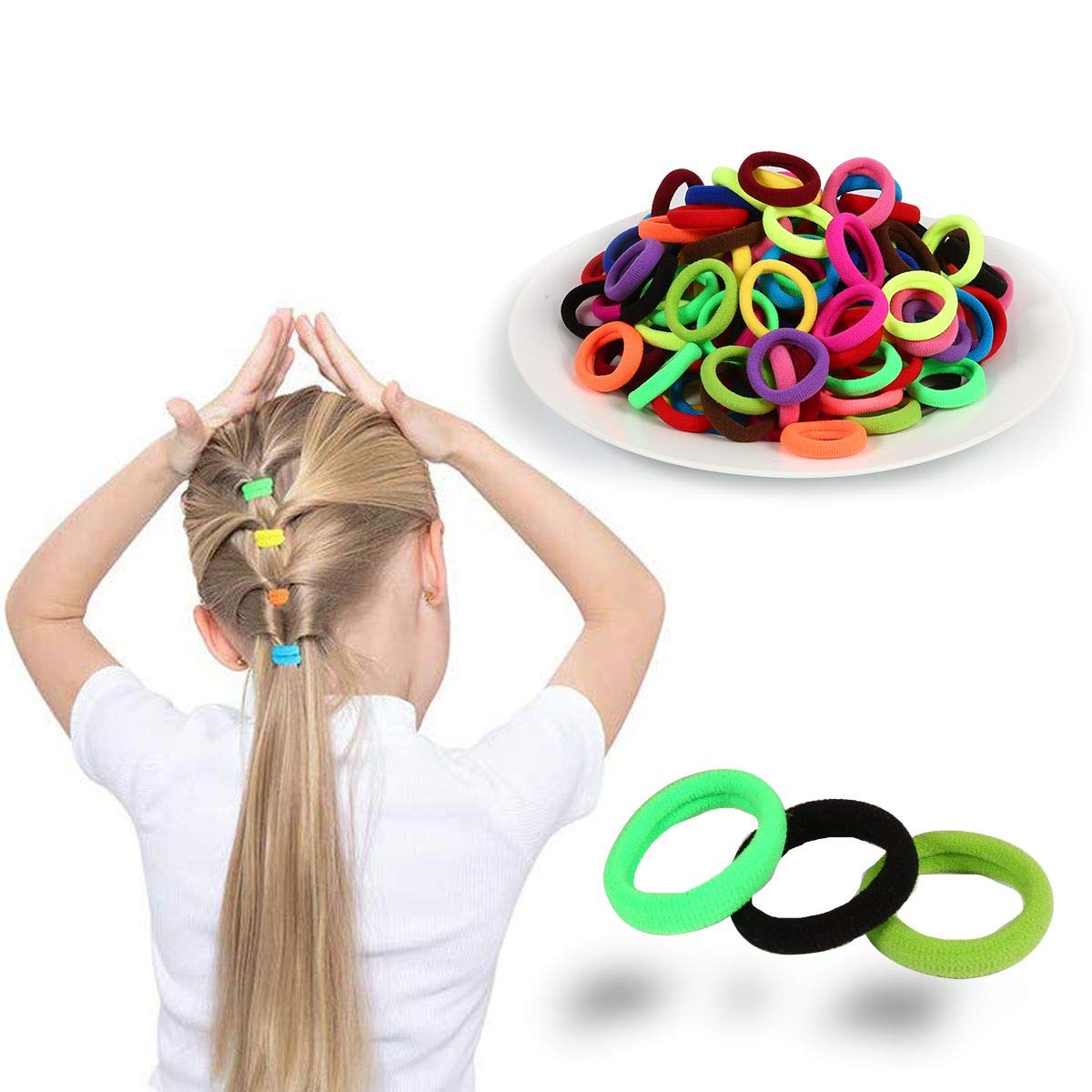 Gentle no damage elastic bands for toddler hairstyling close up view