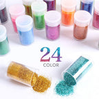 Estanoite glitter set jars arranged neatly displaying assorted colors