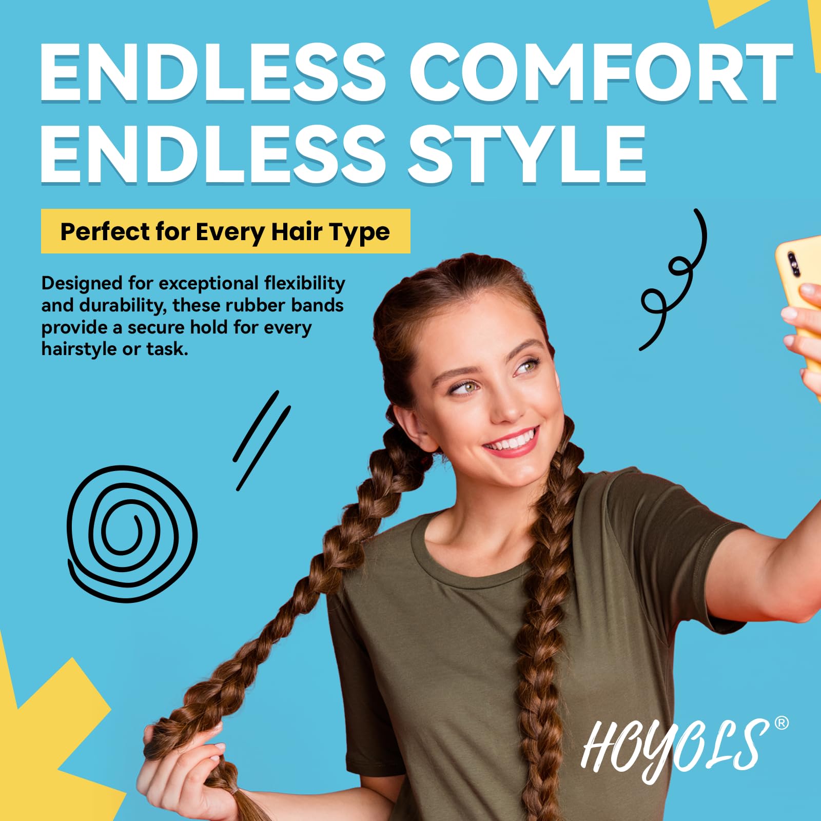 HOYOLS clear small hair elastics scattered next to storage box