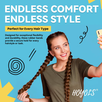 HOYOLS clear small hair elastics scattered next to storage box