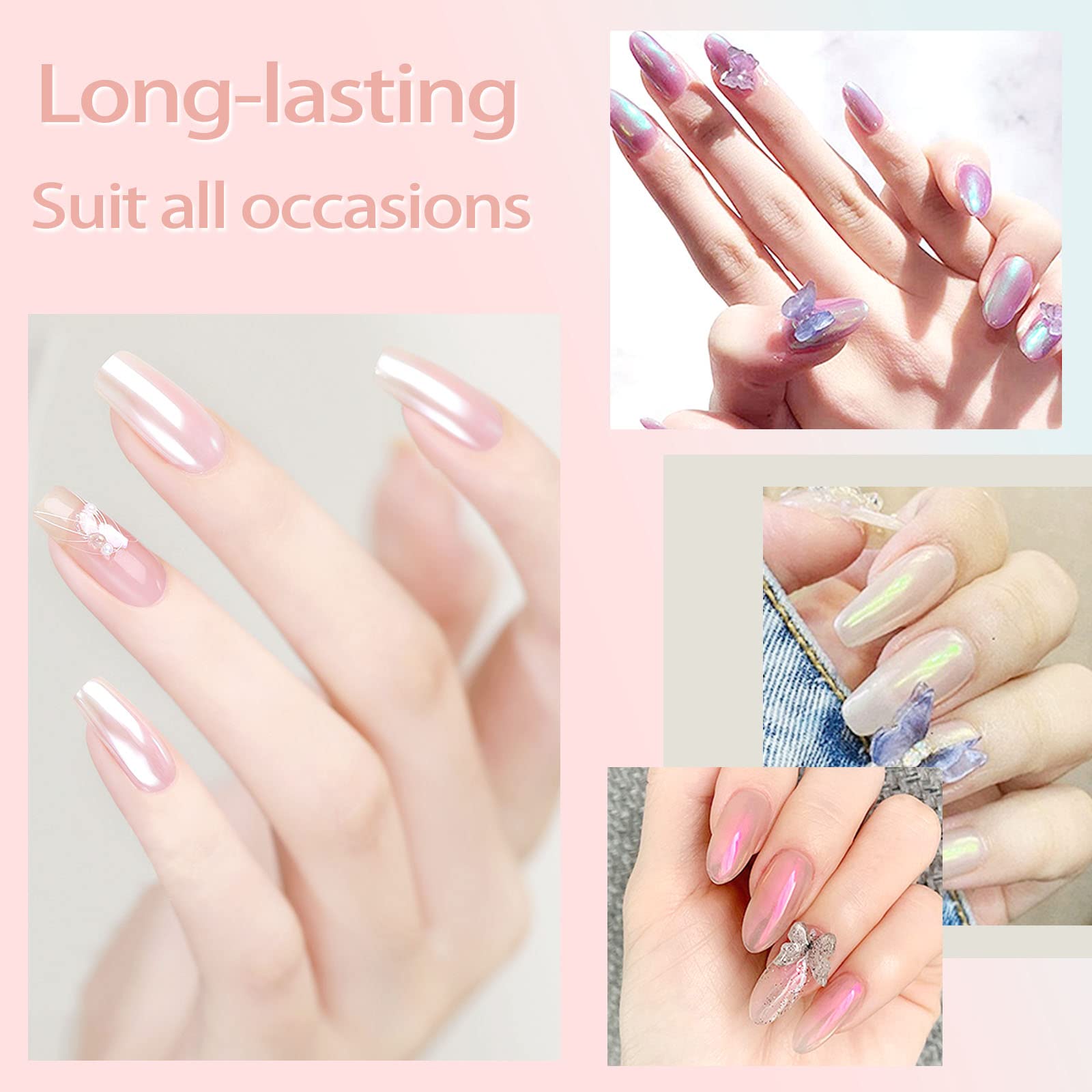 Model showing aurora mermaid nail art created with Allstarry powder