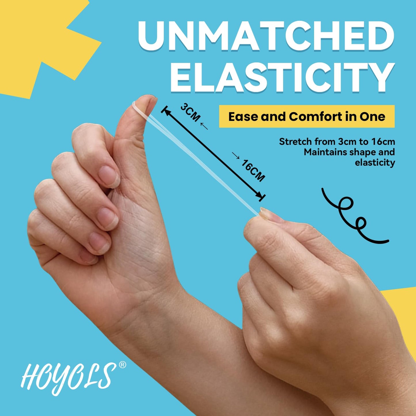 HOYOLS thermoplastic polyurethane mini ponytail holders showing stretchability