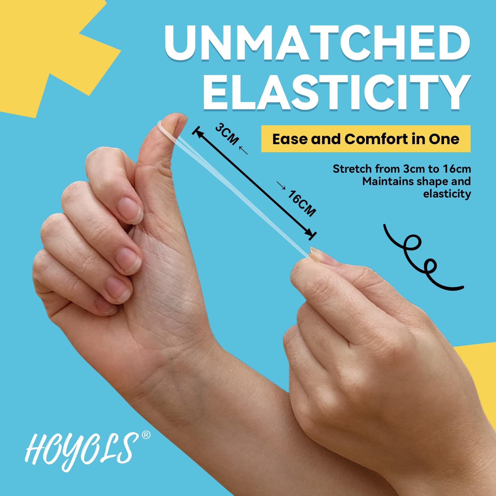 HOYOLS thermoplastic polyurethane mini ponytail holders showing stretchability