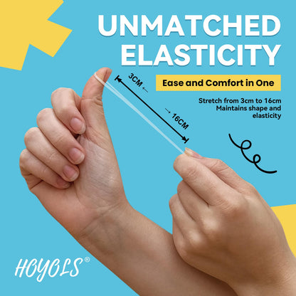 HOYOLS thermoplastic polyurethane mini ponytail holders showing stretchability
