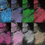 Shiny sugar powder dipping pigment displayed during nail application