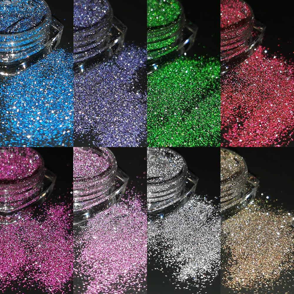 Individual jars of reflective glitter for nail art