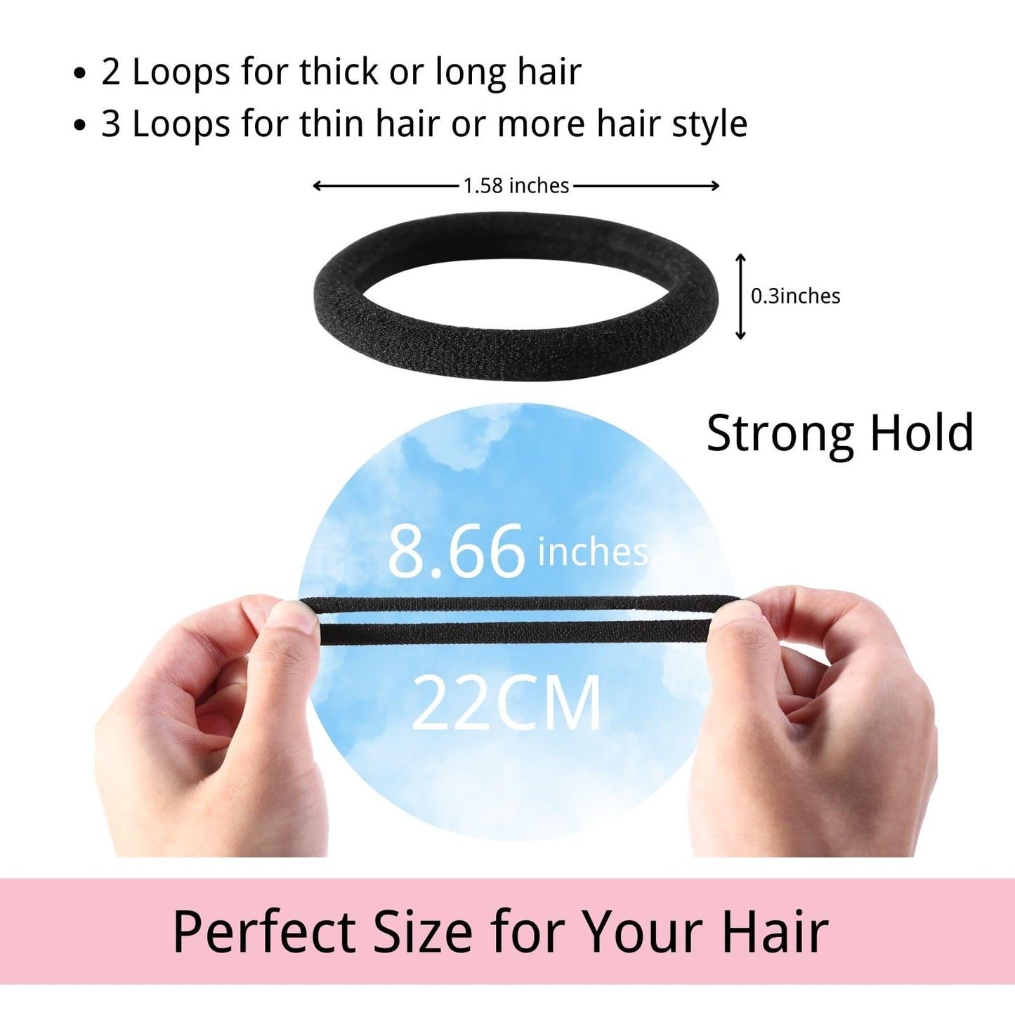 Close up view of LuSeren no damage elastic ponytail holders emphasizing soft nylon texture.