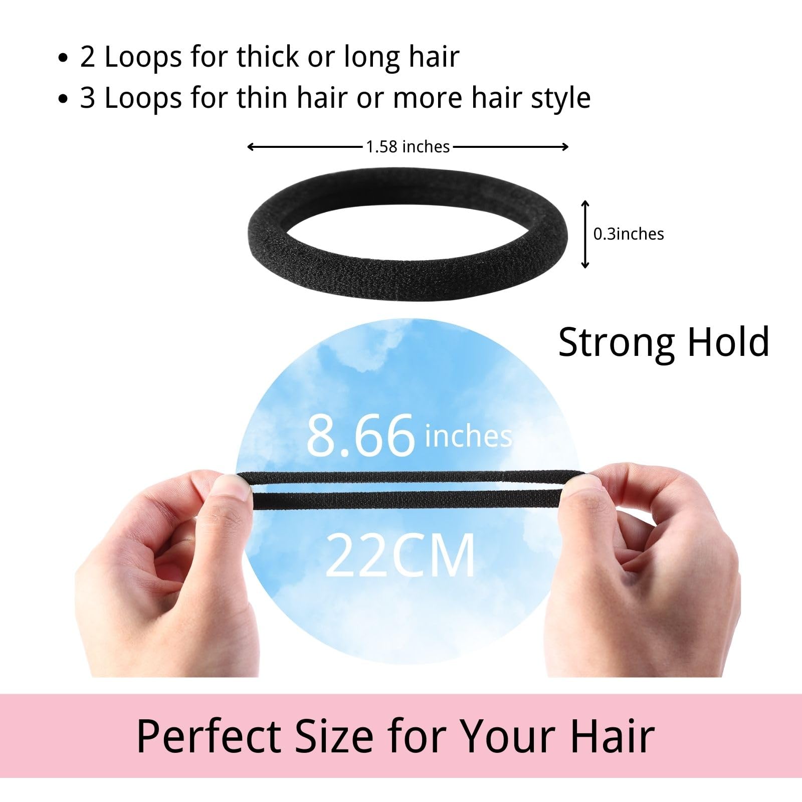 Close up view of LuSeren no damage elastic ponytail holders emphasizing soft nylon texture.