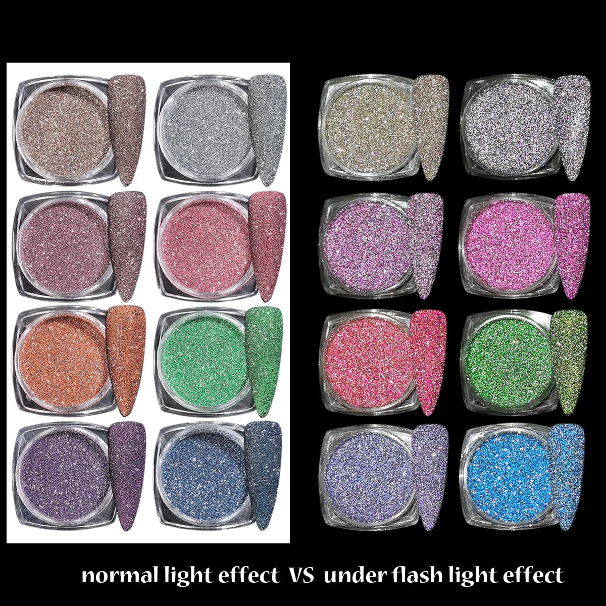 Application of shiny sugar nail powder on manicured nails