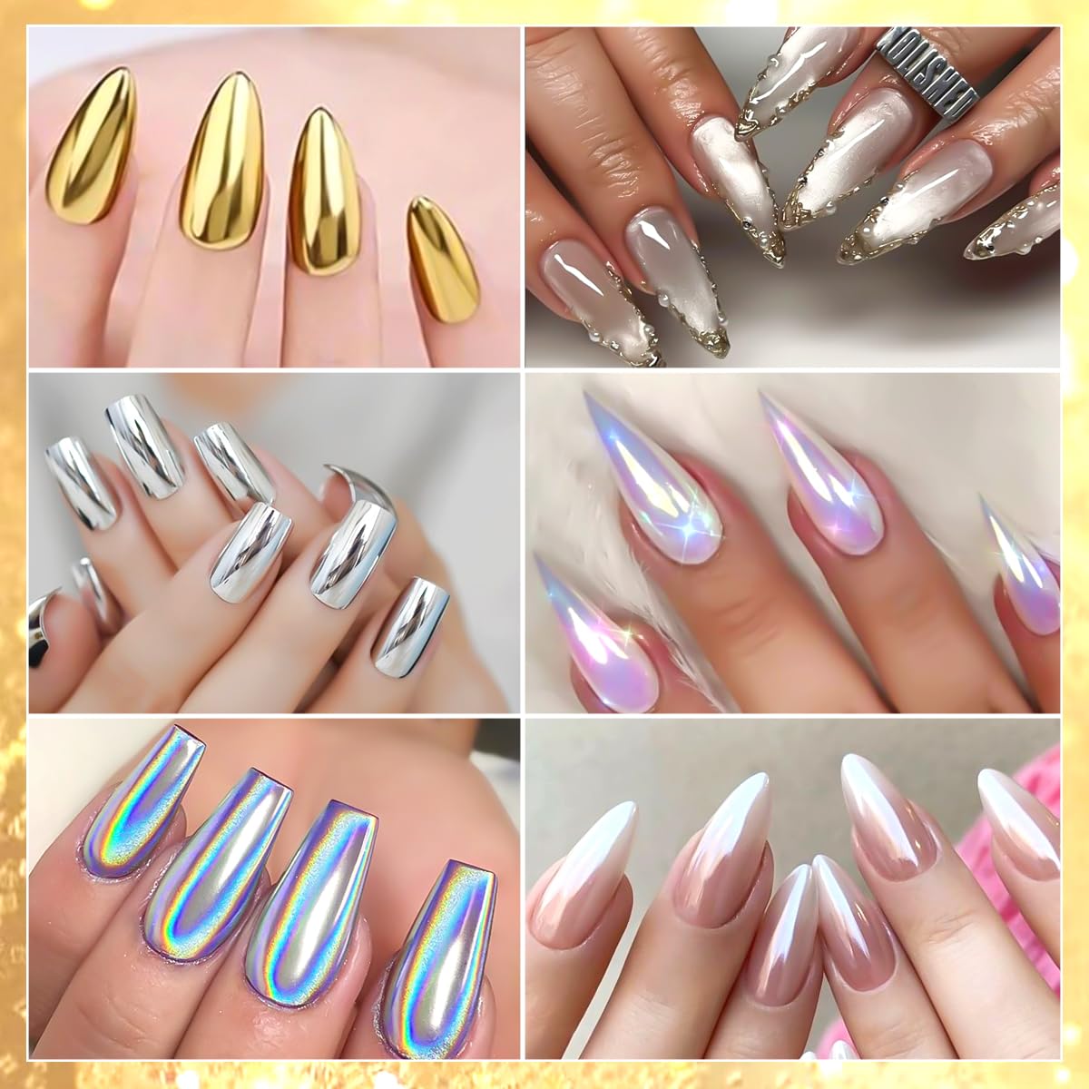 Chrome nail powder set with sponge applicators