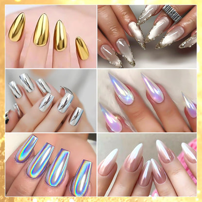 Chrome nail powder set with sponge applicators