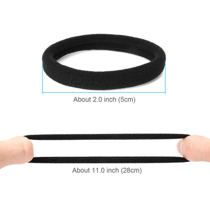 Close up view showing the thick elastic stretch of seamless ponytail holders