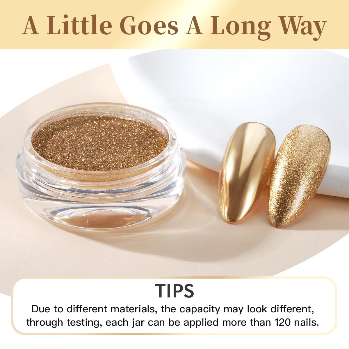 Elegant champagne gold mirror finish nail art design