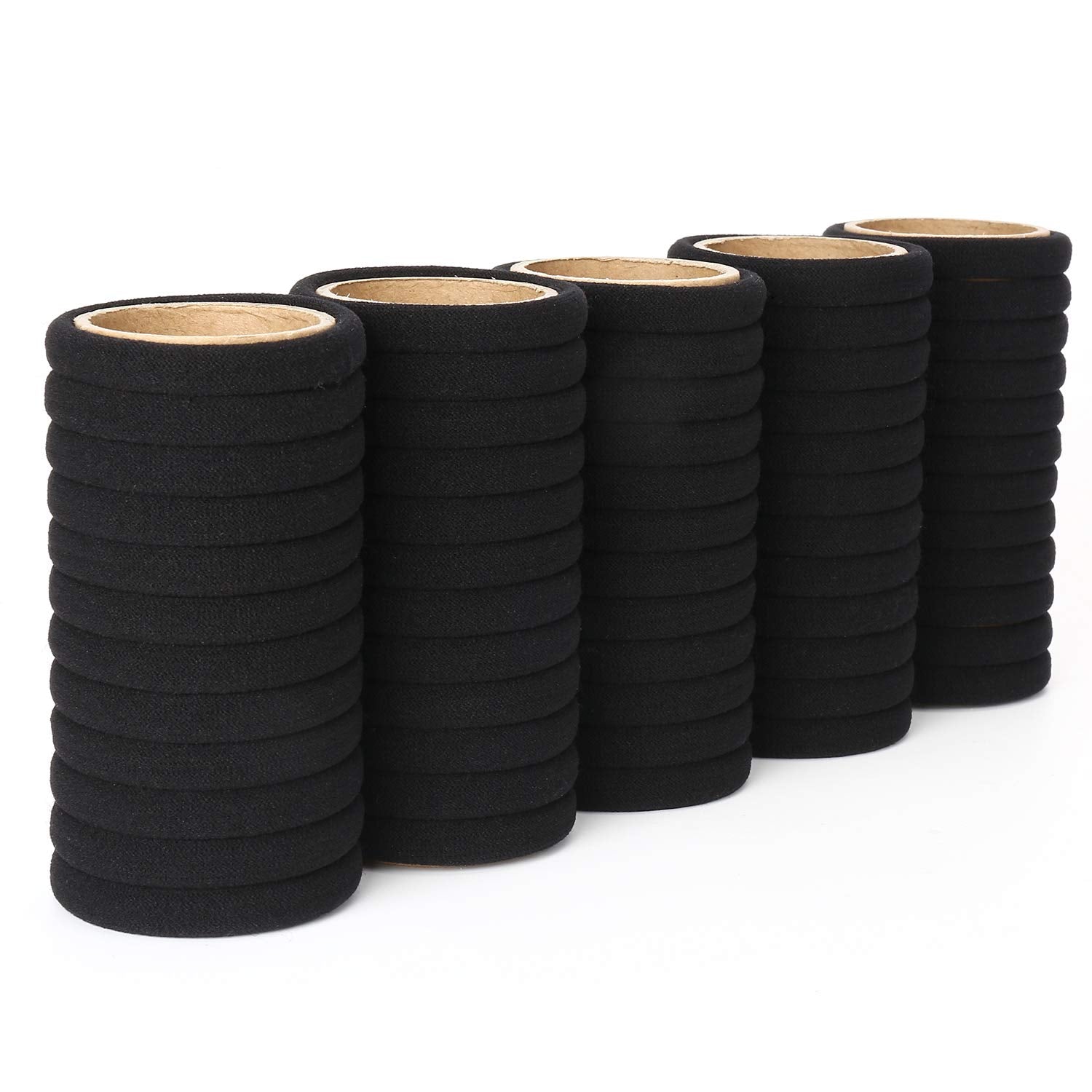 No damage cotton hair bands displayed in a clear premium pearly storage bag
