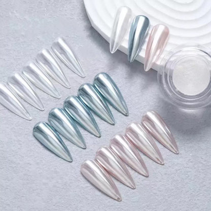 Manicure transition using Pretty Diva White Chrome Powder