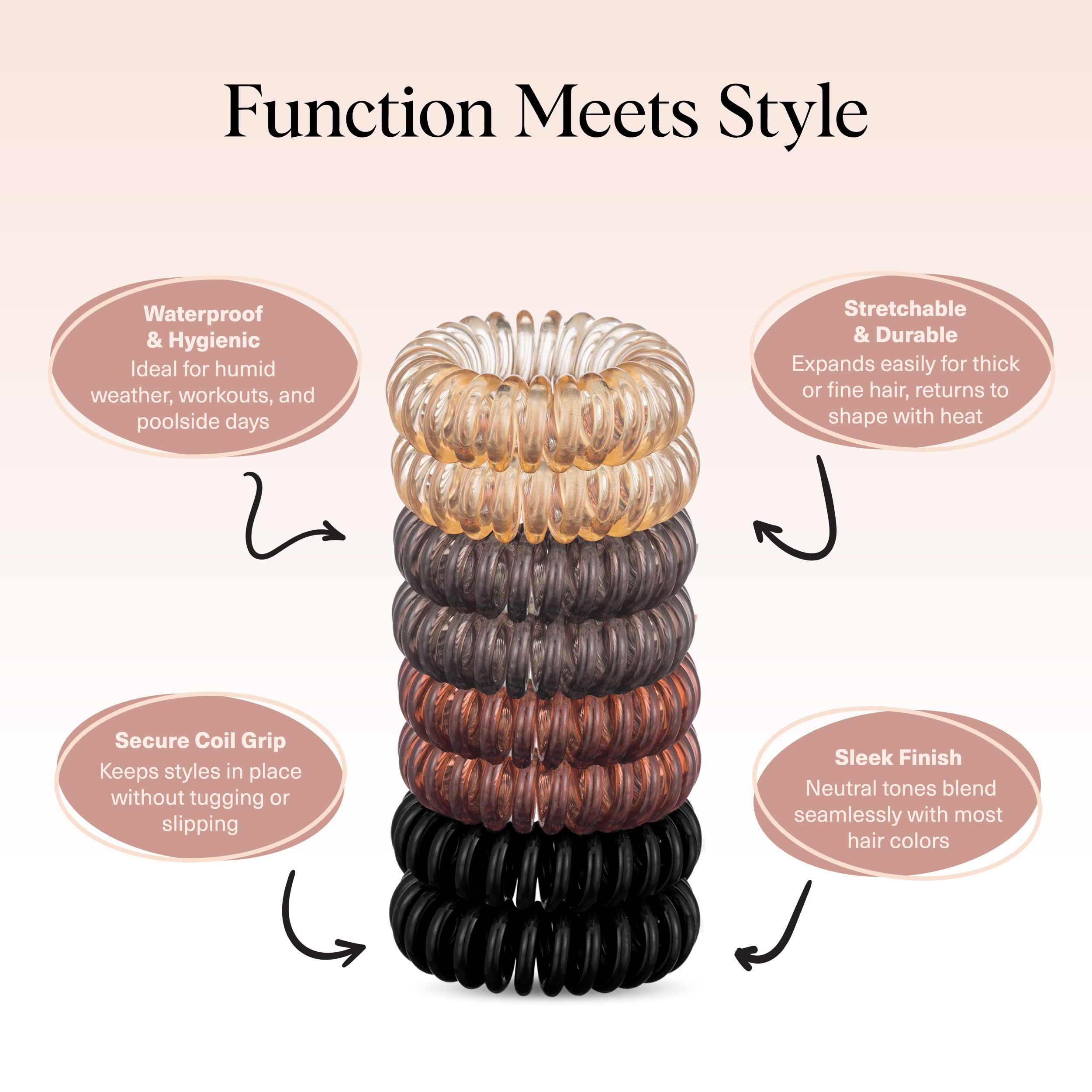 No damage spiral ponytail holders being used on thick dark hair.