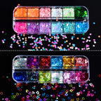 Close up of laser heart nail art sparkle glitter set