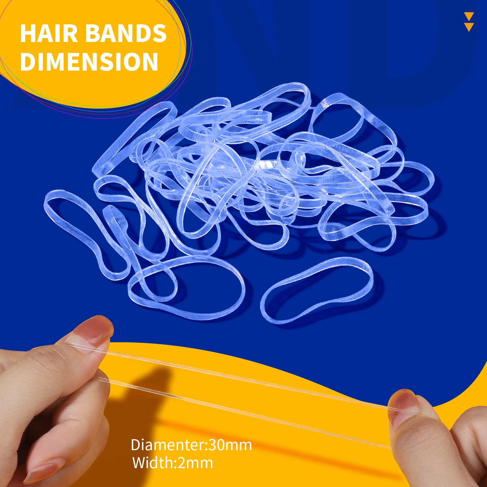 Two millimeters width clear elastics stretched on fingers