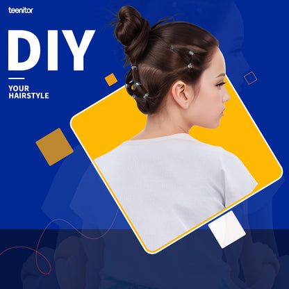 Clear mini hair elastics used on intricate braided hairstyle