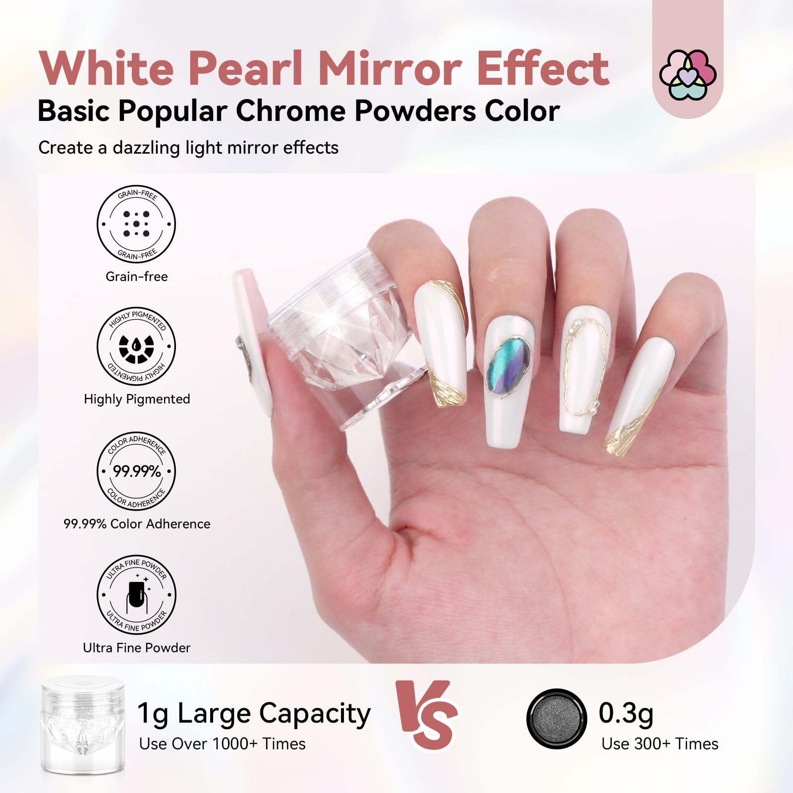 Close up of iridescent pearlescent mirror effect on fingernails