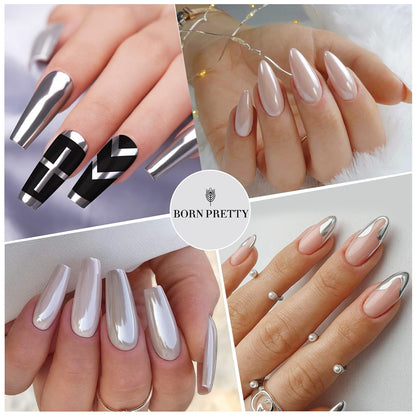 Nail art swatch showing mirror metallic effect of Born Pretty powder