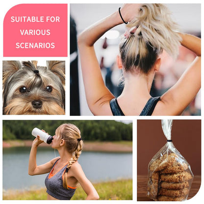 Heavy duty hair ties suitable for thick hair being held to display thickness.