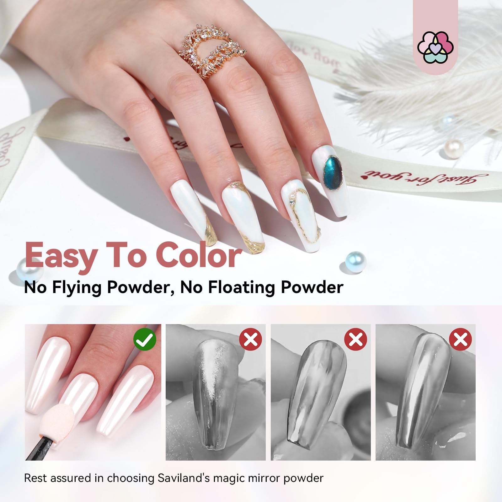 Top view of metallic mirror effect nail powder texture