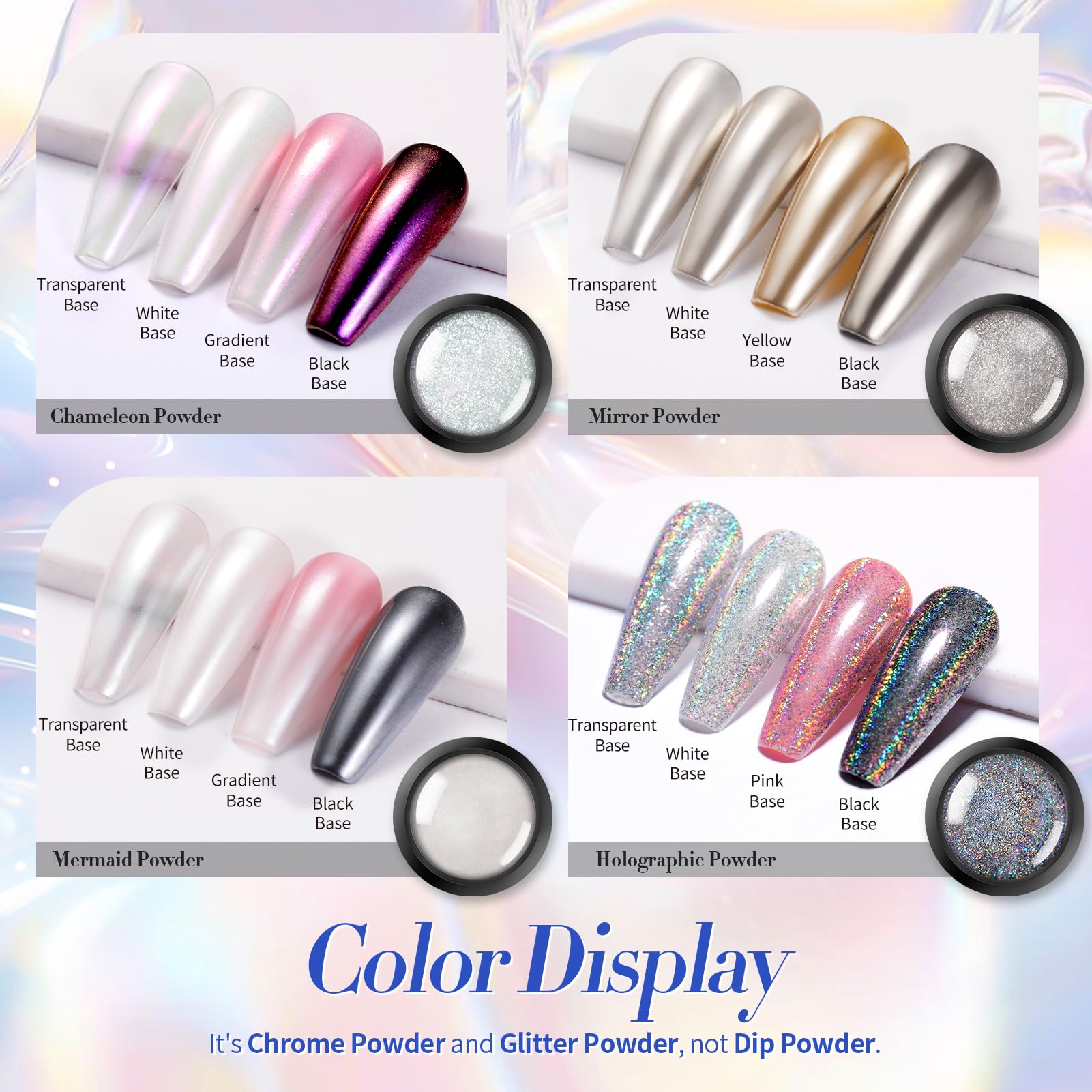 Born Pretty chrome nail powder kit containers arranged
